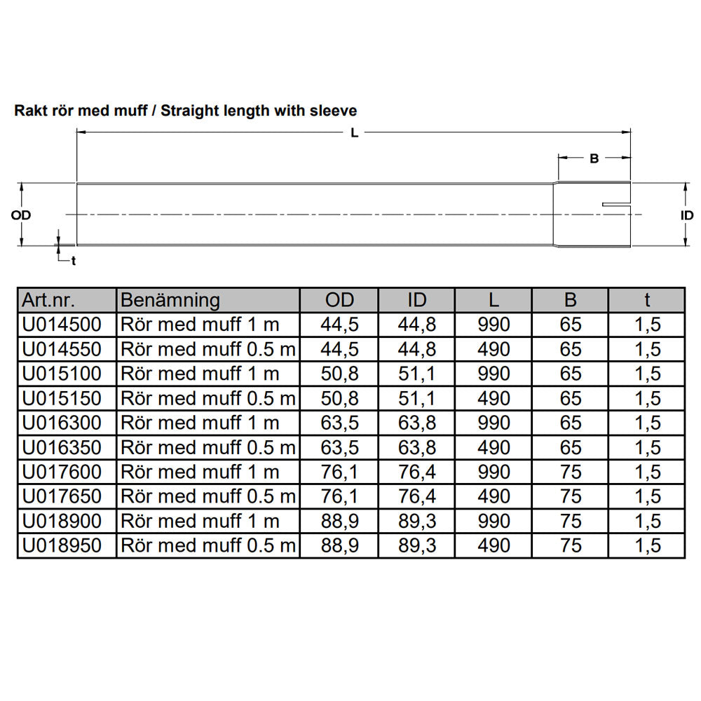 Exhaust tube 1000 mm 3 inch Stainless (76mm)