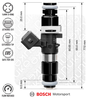 Bosch injector 1200cc, 65mm (EV14L), 4pcs flow matched