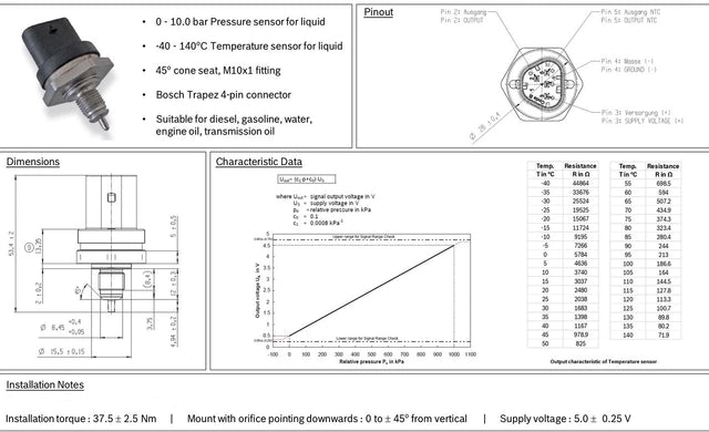 Bosch pressure and temperature sensor (10bar / 140°)