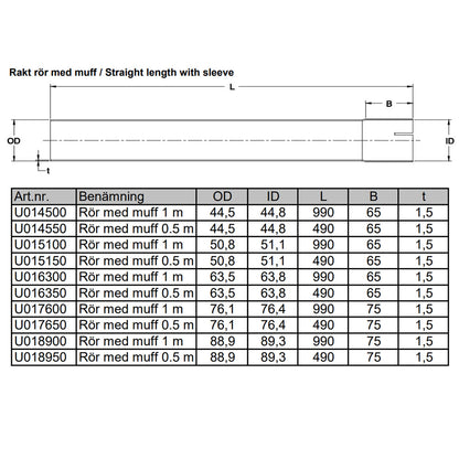Exhaust tube 1000 mm 3 inch Stainless (76mm)